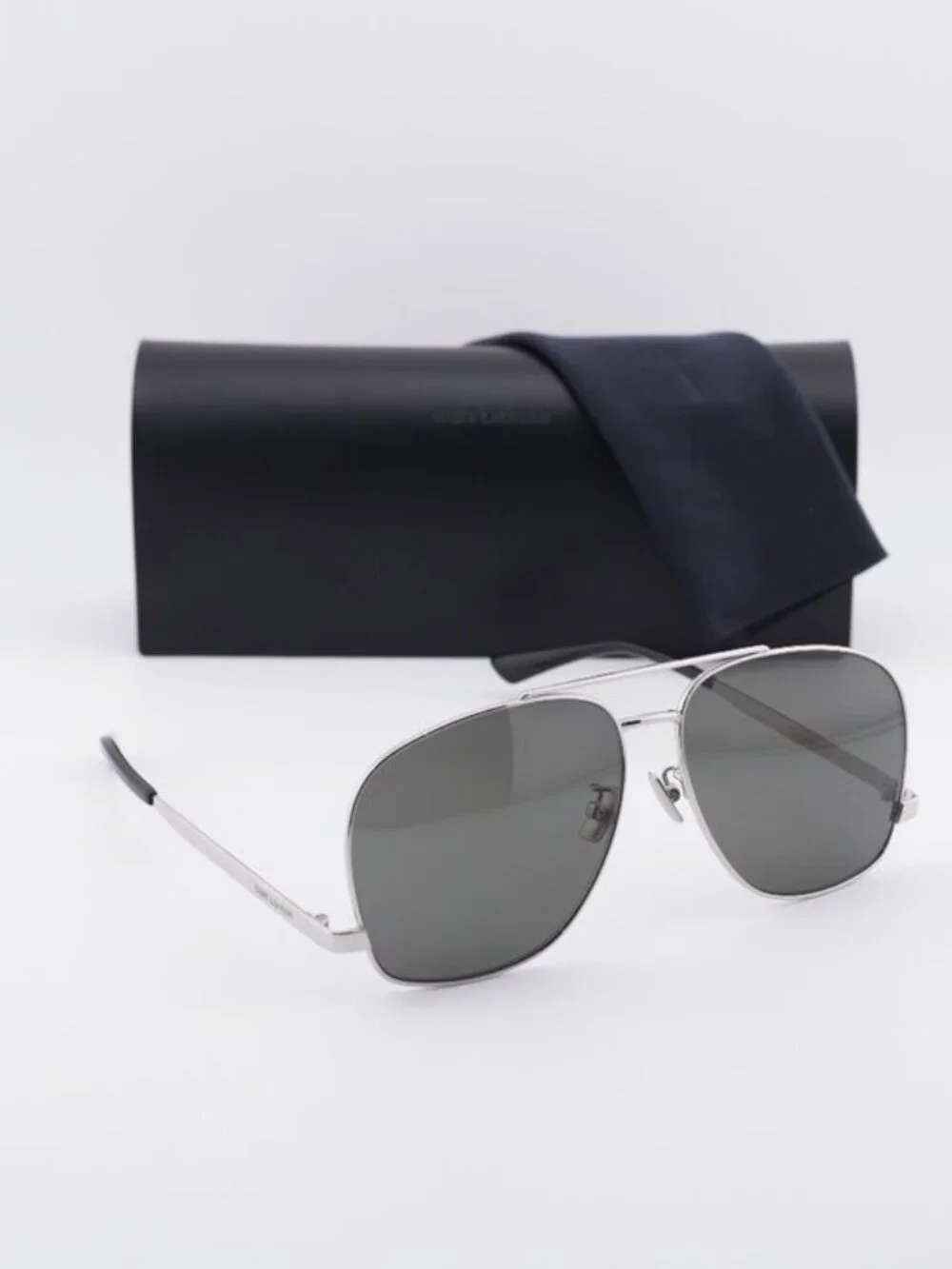 Saint Laurent SL653/F LEON 001 Aviator Sunglasses - Silver / Grey